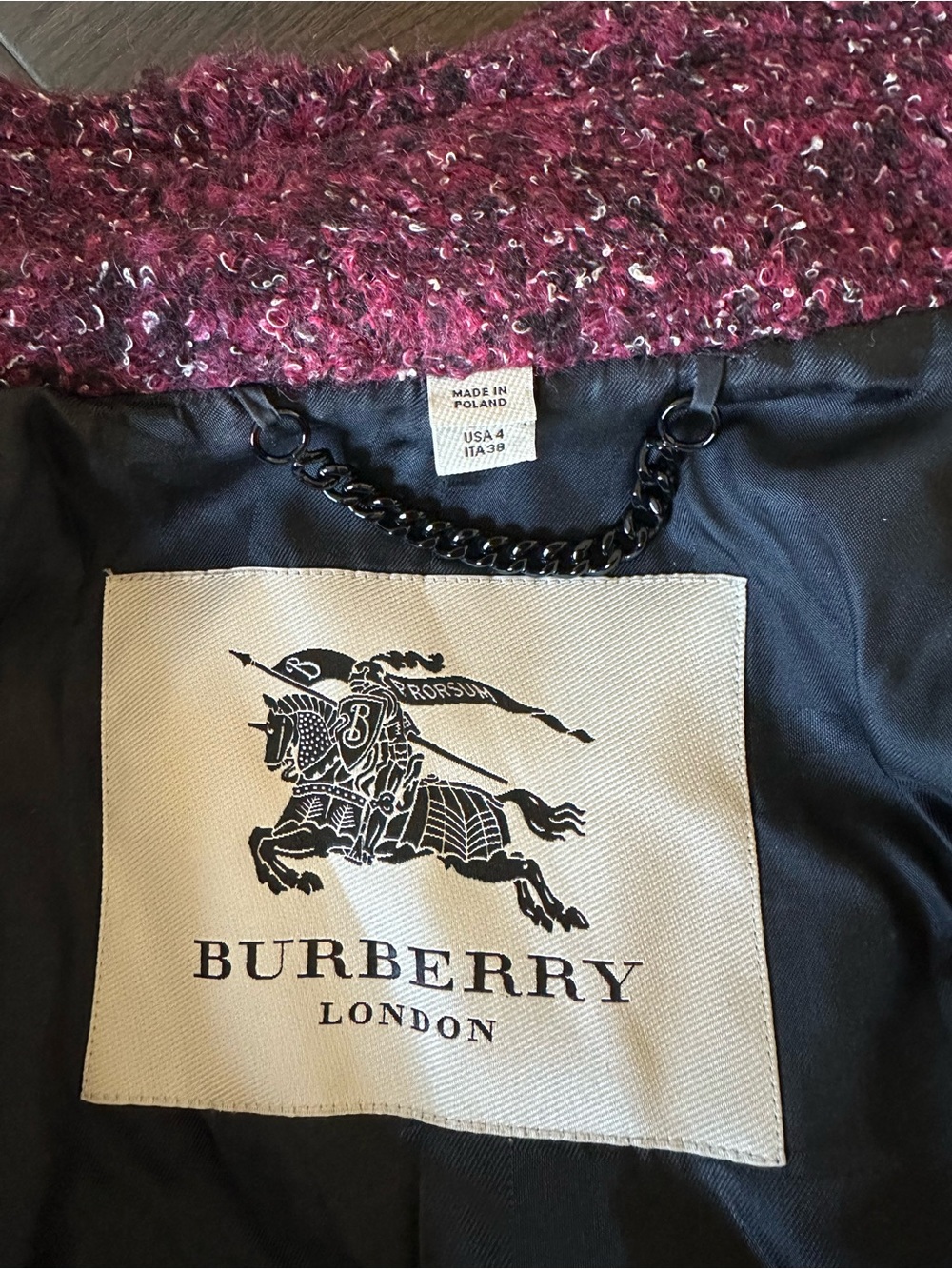 Burberry Burgundy Tweed Jacket Coat size UK 6 US 4 - Picture 13 of 13